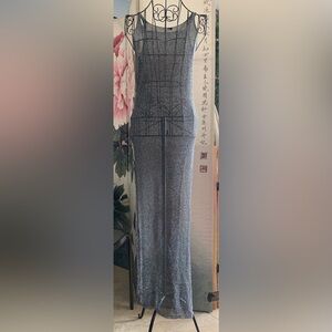 Swim metallic thread long coverup with side slit